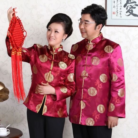 Chinese Tang Cheongsam Magenta Gold Jacket Frog Buttons Mandarin Collar Sz M - Picture 13 of 15